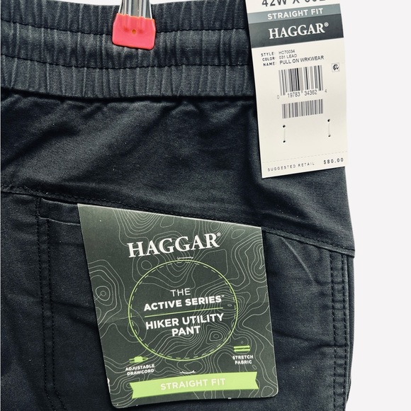 Haggar The Active Series Slim/Straight Fit Flat Front Pants Black Men Size 42x30 - Picture 10 of 12